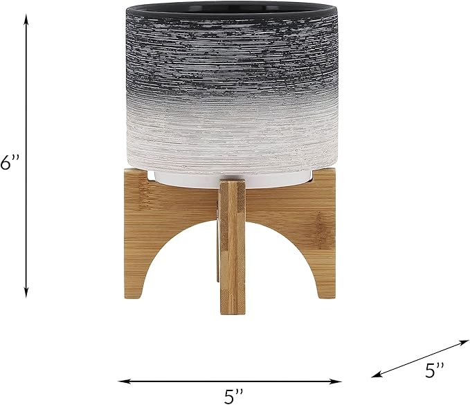5 Planter ON Wooden Stand Gray