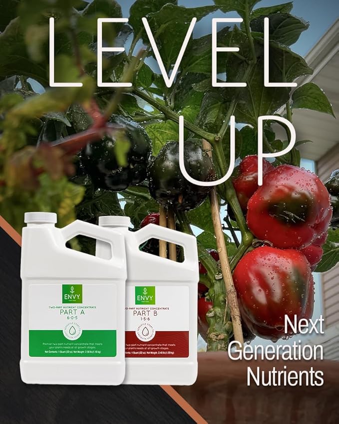ENVY Hydroponic Plant Food A &amp B – Two-Part Liquid Nutrient for Indoor/Outdoor Plants – Soil Coco Hydroponics DWC – Quart Set