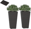 HAPPYGRILL 30 Tall Plant Pot Set of 2 Modern Decorative Flower Pots w/Open-Ended Base PE Rattan Frame Non-Woven Soil Bag Square Textured Flower Pots for Outdoor Garden Patio Front Porch