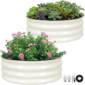 ZORMY Galvanized Raised Garden Bed Outdoor Round Metal Planter Boxes 2 Pcs 3x3x1ft Steel Raised Bed Kit for Planting Vegetables Fruits Flowers(White)
