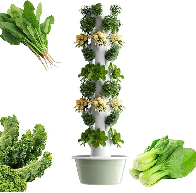 Smart Hydroponic Growing SystemVertical Hydroponic TowerSoilless Cultivation Vertical Hydroponic Garden Towerwith Hydrating Pump Adapterfor Herbs and Vegetables7Layers