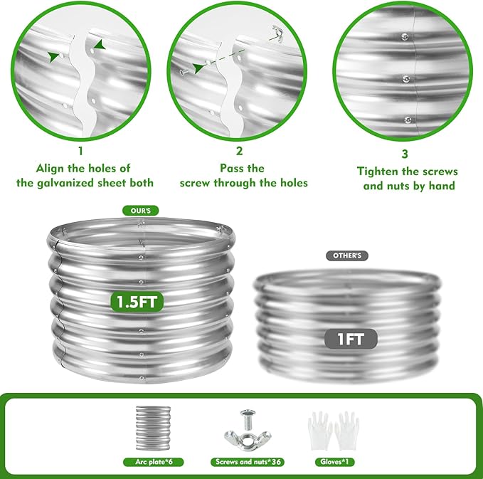 17 Tall Round Outdoor Garden Raised Garden Bed Kits-0.8MM Thick Metal Raised Planter Bed/Ground Planter Box for Variety of FlowersHerbsVegetablesTrees (Silver 24 Dia X 16.5 inches)