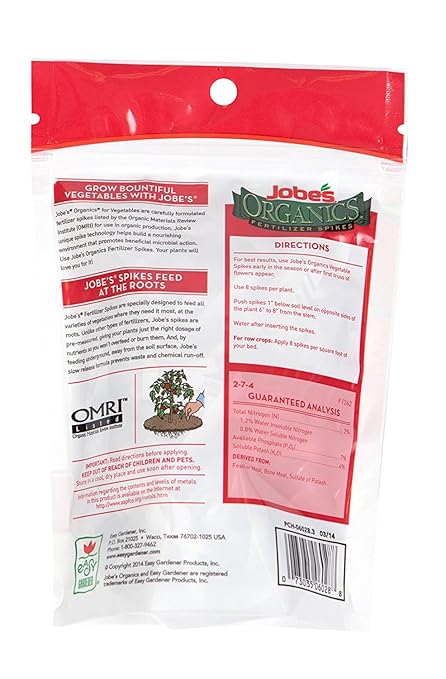 Jobe’s Organics Vegetable &amp Tomato Fertilizer Spikes 2-7-4 Time Release Fertilizer for All Vegetables Herbs and Tomato Plants 50 Spikes per Package (3 1 Pack)