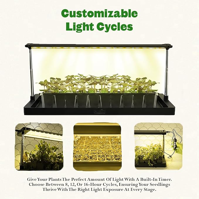 Epic Gardening Seed Starting Grow Light - Full-Spectrum LED with Adjustable Height &amp Integrated Tray for Indoor Seedlings | Energy-Efficient Long-Lasting Light with Timer (Standard)