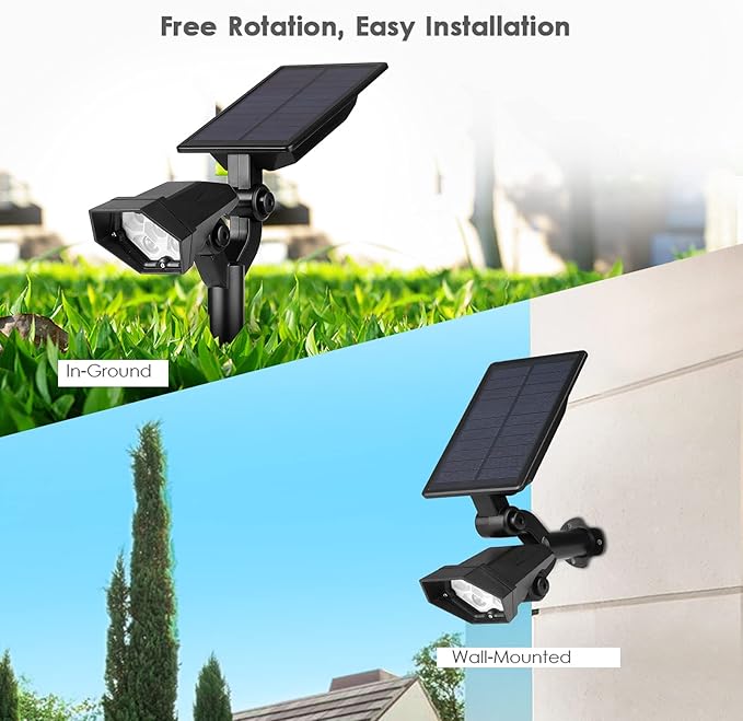Solar Garden Spotlights 2 PCS 5 LEDs Warm White Landscape Lighting Battery Powered Outdoor Path Lights with Auto On Off - Energy Efficient Adjustable Angle Ideal