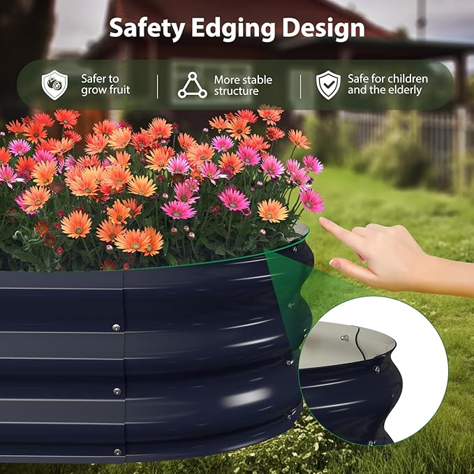 Raised Garden Bed Kit 8x2x1 ft Galvanized Planter Box Outdoor Oval Large Metal Raised Beds for Gardening Vegetables Flower Herb (Navy Blue)