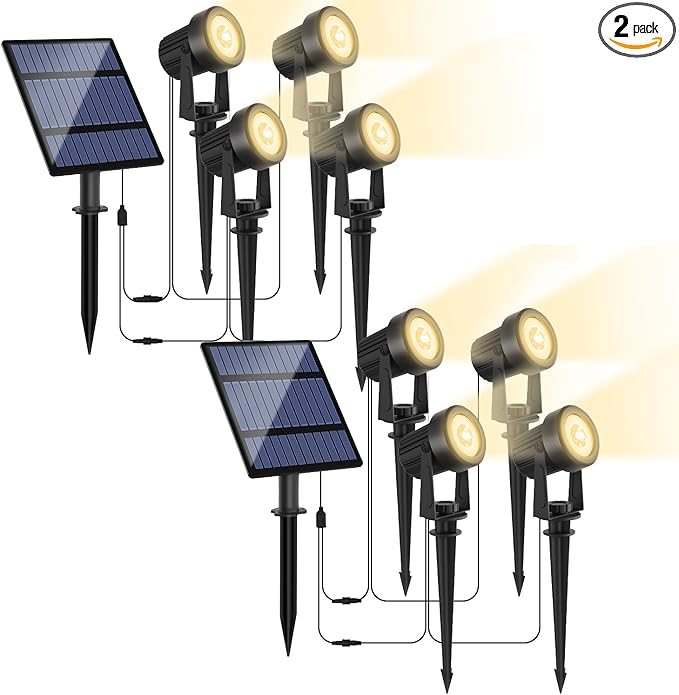 Solar Spotlights Outdoor Waterproof Warm White Landscape Spotlights Decorative Solar Spot Lighting for Garden Yard Pathway Lawn Poolside Party 4-in-1 Mounted (Warm White 2 Pack)