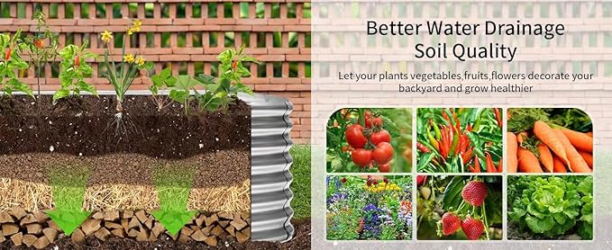 Land Guard 24“ Tall Galvanized Raised Garden Bed Kit Galvanized Planter Garden Boxes Outdoor Oval Large Metal Raised Garden Bed for Vegetables (Classic Silver 4×2×2ft)