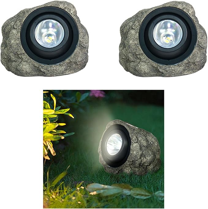 Solar Garden Rock Lights Outdoor - 2 Pack IP65 LED Waterproof Solar Spotlight Solar Powered Landscape Lights Decorative Garden Stone Lights for Pathway Walkway Yard PatioGray