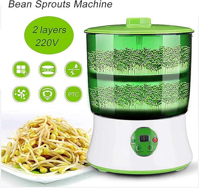 Electric Bean Sprouts Maker with Thermostat for Seedling Growth - 2 Layers Green Sprout Germinator Machine
