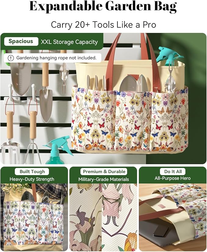 VerdantVibes 9-Piece Garden Tool Set - Heavy Duty Gardening Hand Tools with Ergonomic Non-Slip Grips Rust-Resistant Shovel Trowel Rake Pruner &amp Storage Bag - Ideal Gardening Gifts for Women