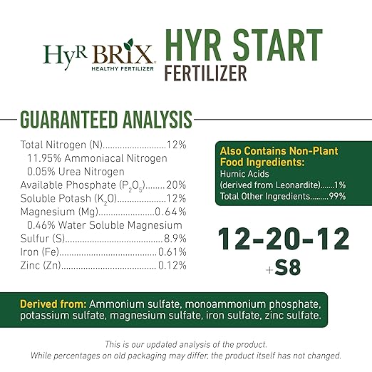 HyR BRIX HyR Start 12-20-12 Lawn Starter Fertilizer 45lb Bag - Energizes Root Growth &amp Soil Health - Ideal for New Lawns Renovations &amp Reseeding - Covers 4500 Sq Ft