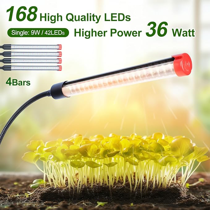 4Head Grow Light with Stand Grow Lights for Indoor Tall Plants Bonsai Tree 4/8/12/16/20H Timer 36 Watt Power Draw NO Need Adapter Bright and Big Coverage Best Gift for Plants Lover