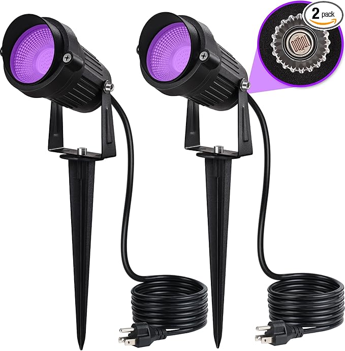 SUNVIE LED Black Light Outdoor Halloween Spotlight with Photocell Sensor 10W Outdoor Blacklight Waterproof 120V Purple Spotlight Outdoor Black Light Spotlight for Glow Party Fluorescent Poster 2 Pack