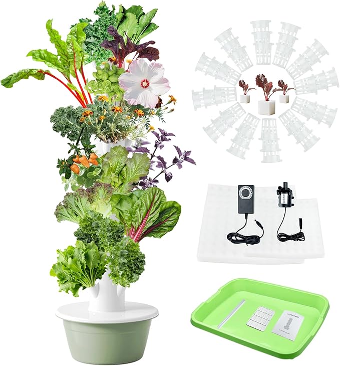 5.25ft Tall Hydroponics Growing System Tower 9 Layers 36 Plant Spots Hydroponics Growing System Kit Tower Vertical Hydroponic Tower for Indoor &amp Outdoor Space-Saving