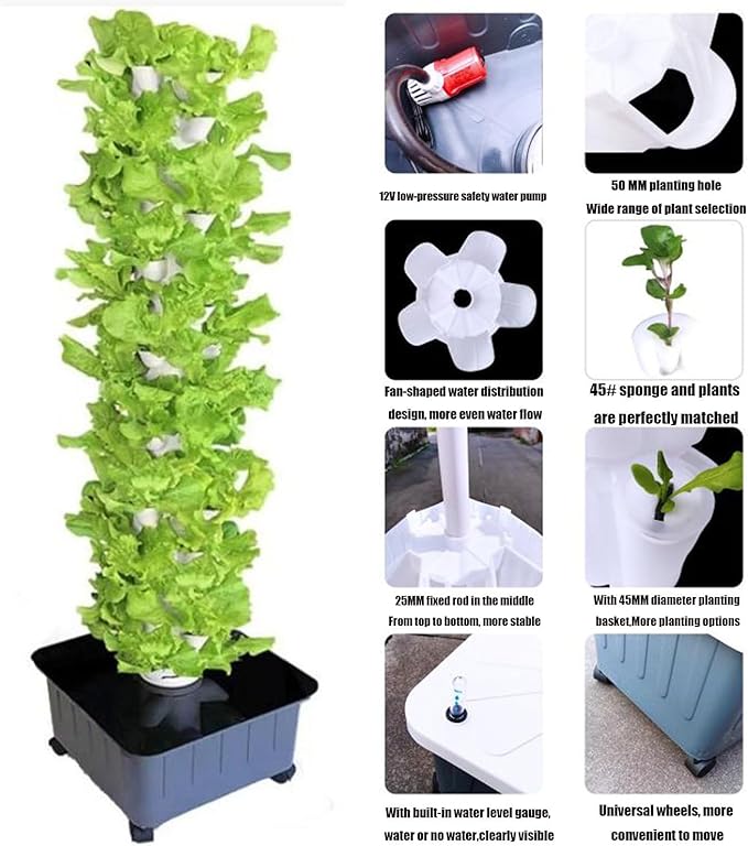 Hydroponics Growing TowerMulti-Layer Vertical Soilless Cultivation Hydroponic PlantersHydroponic Planting Towerfor Fruits and Vegetables Hydroponic Tower Gray-8-layer