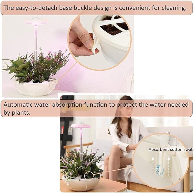 Hydroponic Growing Systems Height Adjustable Indoor Herb Garden Kit with Lamp Hydroponic Self-Watering Automatic Germination Kit for Herbs &amp Vegetables (Pink)