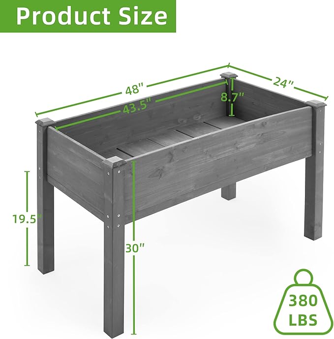 Raised Garden Bed with Legs Elevated Wooden Planter Box for Outdoor Plants WV490