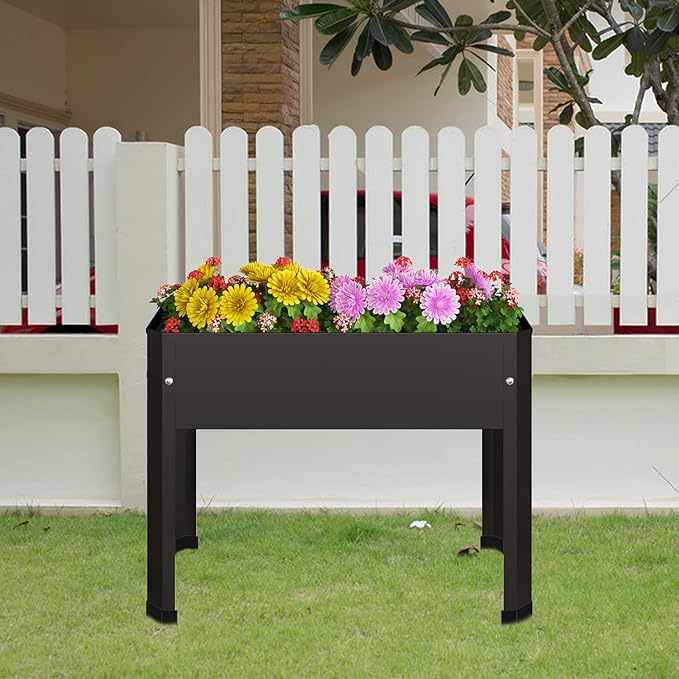 Raised Garden Bed with Detachable Legs Elevated Metal Planter Box for Growing Fresh Herbs Vegetables Flowers Succulents&ampOther Plants for Outdoor Backyard Patio Deck Balcony Black S