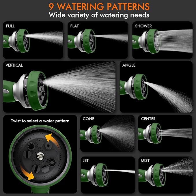 RESTMO Hose Nozzle Heavy Duty Metal Water Hose Sprayer for Garden 9 Spray Patterns | High Pressure | Thumb Flow Control | On/Off Valve Ideal for Lawn &amp Plant Watering Car &amp Pet Washing Gr