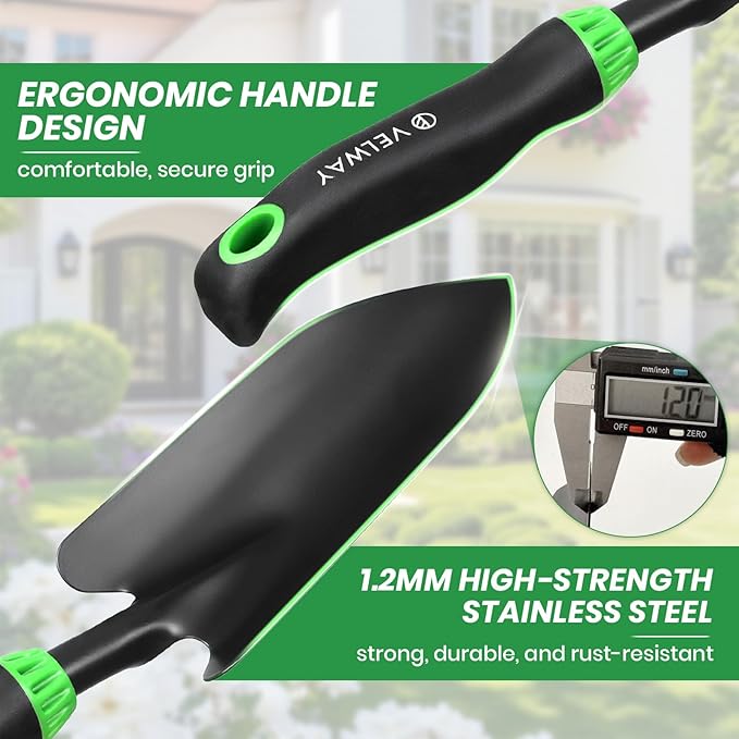 Velway Garden Tools Set -11-Piece Heavy Duty Hand Tool Kit with Ergonomic Handles Rust-Proof Carry Tote Bag – Gardening Gifts for Women &amp Men (Green)