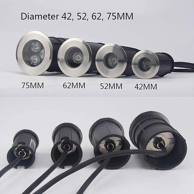 Outdoor Buried Lights Ground LED Landscape Lamp AC 12V Low Voltage Mini LED Underwater Pond Lights IP68 Waterproof 30° Beam Angle Recessed SpotlightWhite Light 3w75mm