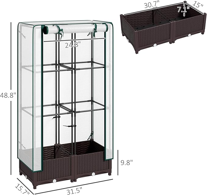 Outdoor Plant BoxGarden Bed with Trelliswith CoverDrainage Holes and Zipper Door