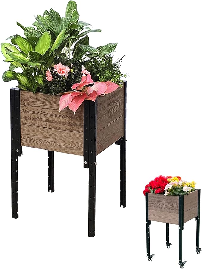 Everbloom Modular Elevated Wood Plastic Composite Planter Box in Brown 19 D x 17 W x 28 H –Architecturally Designed Premium Planter for Flowers Herbs &amp Veggies - Elevate Your Gardening Experi