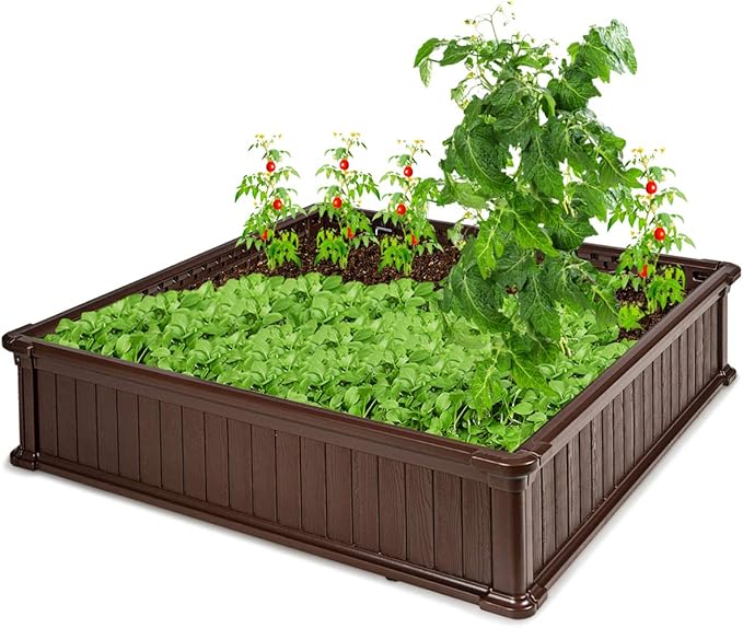 Giantex Raised Garden Bed Planter for Flower Vegetables Outdoor Plant Box Patio Backyard Easy Assembly (48.5''Lx48.5''Wx12''H Brown)