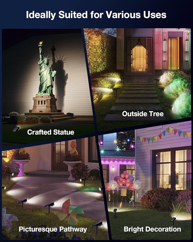 Solar Power Spotlight Outdoor Waterproof Landscape LED Accent Lighting for Yard Tree Plants Walls Path Garden Statues Adjustable BrightnessDusk to Dawn Long Lasting 6 Pack Cool White