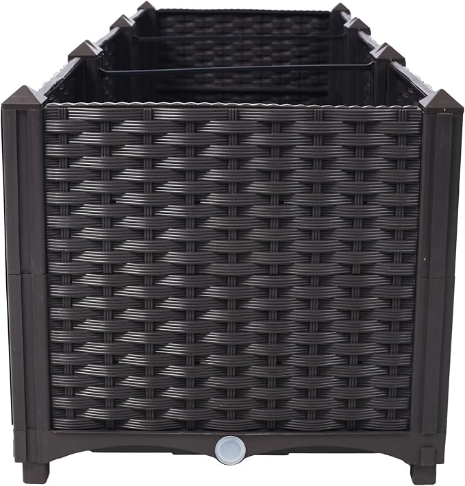 Donext Brown Modern Planter Box OutdoorsExtra Deep Raised Garden Bed Balcony Planters with Drainage Layer Outdoor Flower Vegetable Pot(47.2 L X 15.7 D X 14.7 H)