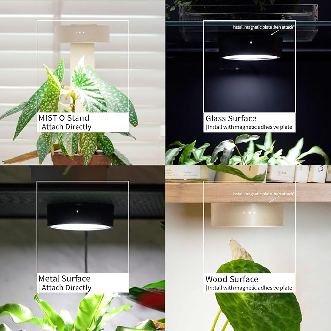 ONF Mist O+ App Controlled Via Bluetooth Magnetic Full Spectrum Grow Light Colorfull LED Indoor Plant Light Puck Light 4 Level dimmable 3 Color Temperature Under Cabinet Grow Light Beige