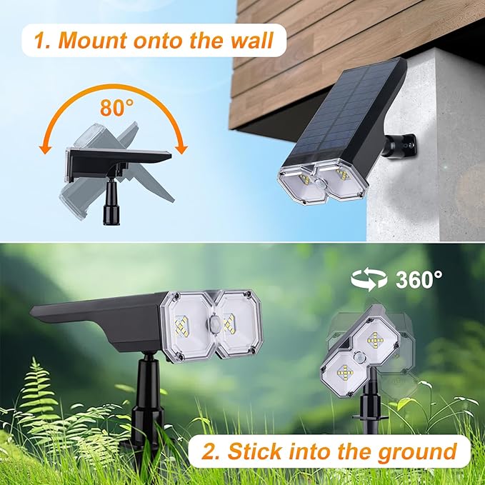 GRIFEMA 2 Pack Solar Spot Lights Outdoor Garden 5 Mode 18 LED Solar Powered Wall Lights IPX65 Waterproof for Garden Yard Driveway Porch Walkway GD251-2 Black