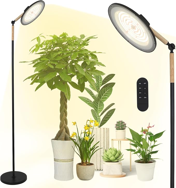 HMVPL 100W Grow Lights for Indoor Plants Full Spectrum Plant Lights for Indoor Growing with 216 Light Beads Timer Remote Control Dimmable Standing Growth Lamp for Large Many Plants(5 Level Height)