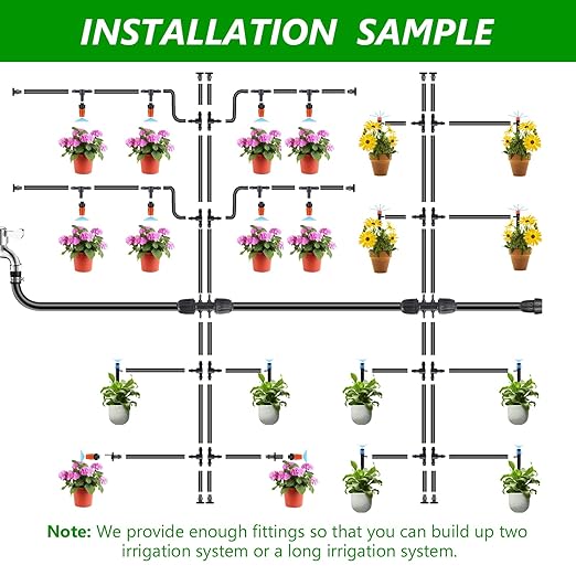 256FT Automatic Drip Irrigation System KitAutomatic Garden Watering Misting System for Greenhouse Yard Plant Lawn with 1/2 inch Hose 1/4 inch Distribution Tubing and Accessories