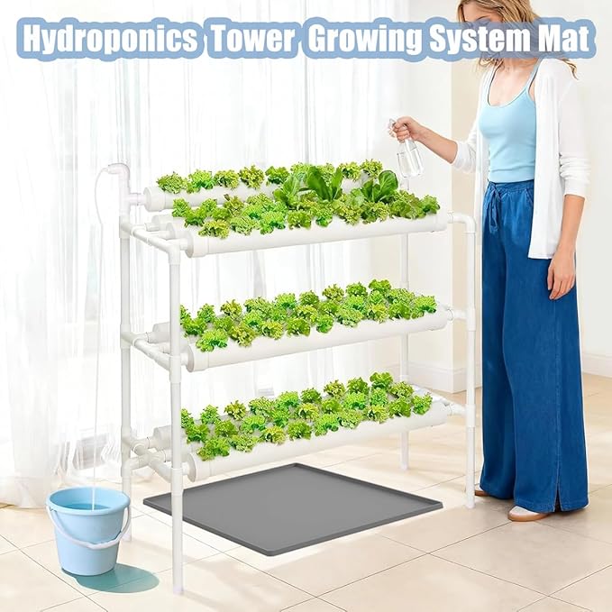 Hydroponic Tower Mat Hydroponic Garden Mat Extra Large 24x24 Garden Tower Silicone Pad with Raised Edge Indoor Growing System Drip Pan Hydroponics Container Tray Herb Gardening Floor Protector Soft
