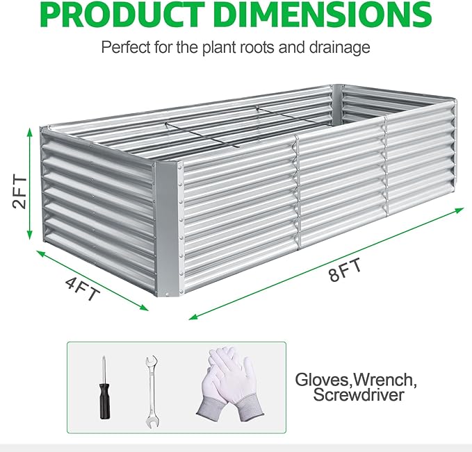 8x4x2FT Galvanized Raised Garden BedOutdoor Planter Box Patio Kit Planting Bed for Vegetables Flowers HerbSilver 2 Pack