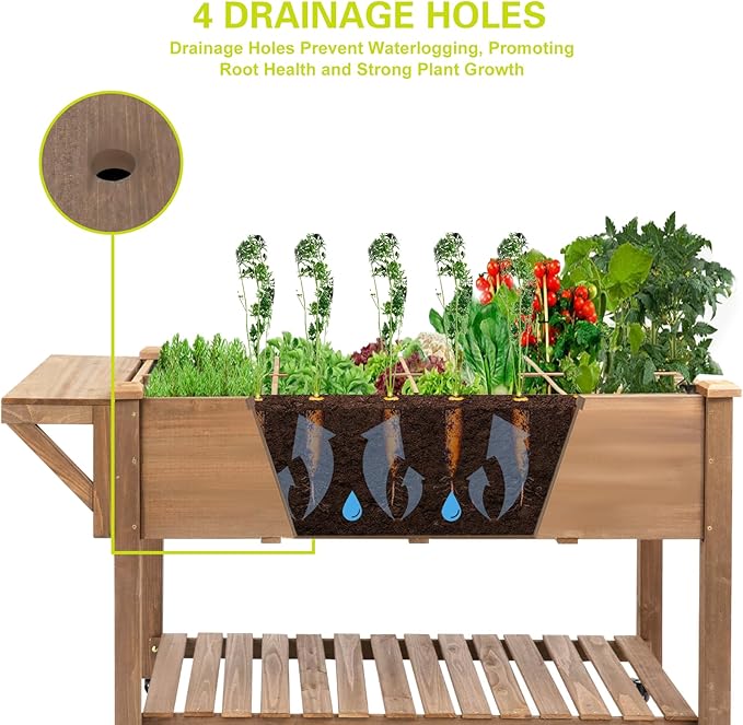 Raised Garden BedHerb Garden Planter Outdoor with Lockable Wheels Storage Shelf Protective Liner for Herbs Vegetables FlowersOutdoor Patio Deck Balcony55.5x24x32 in