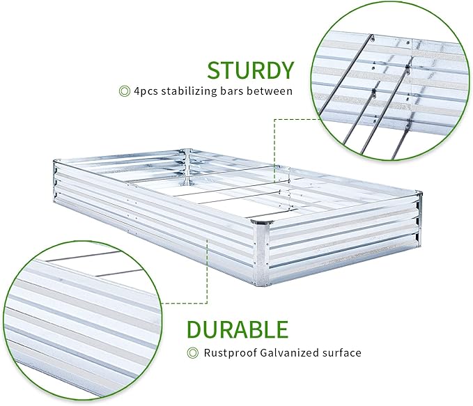Galvanized Raised Garden Bed Kit - Metal Raised Planter 2pcs/Pack 6'x3'x1' for Flowers Plants Vegetables Herb