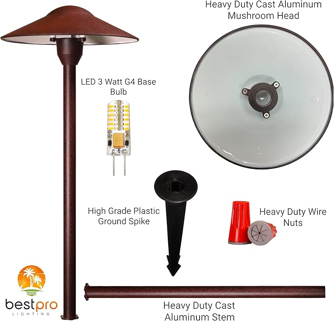 Best Pro Lighting LED DIY 12V Landscape Lighting Kit Mushroom Pathway &amp Spotlight/Uplight in Rust Color Do It Yourself Kit