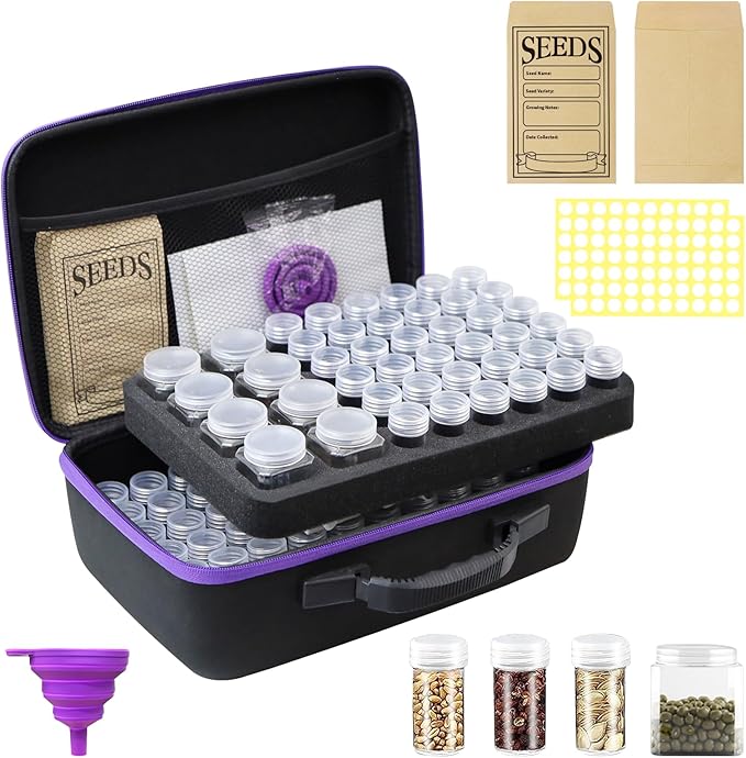 104 Slots Seed Storage Organizer Box with 20 Envelopes Garden Seed Containers 1 oz 5 oz with Labels Seed Packet for Plant FlowerVegetable Seeds