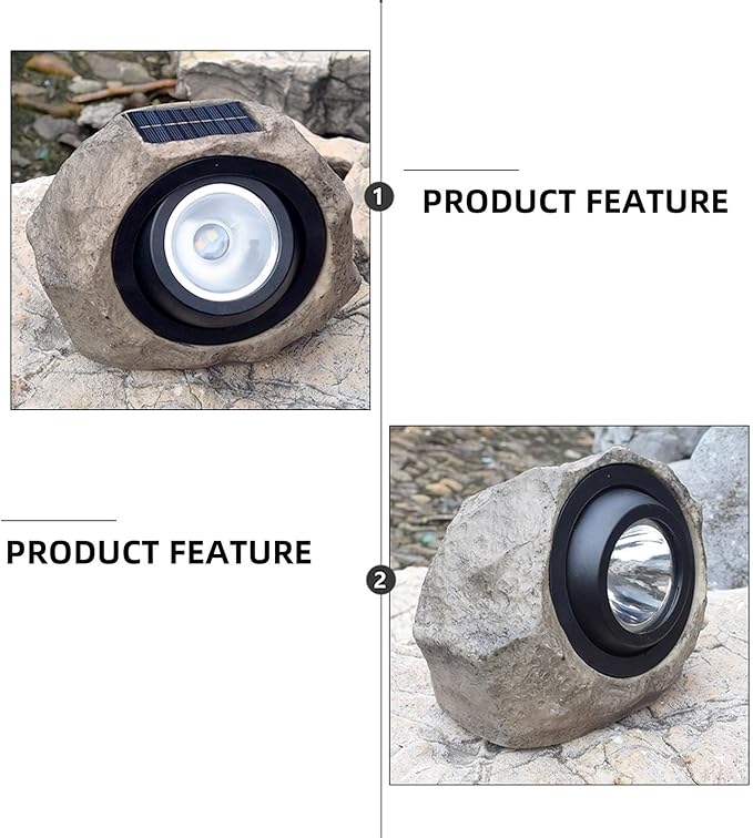 Simulated Stone Solar Yard Lamp Outdoor Decorative Garden Spotlight with Adjustable White and Warm Light Solar-Powered Lawn Accent Light for Patio and Landscape