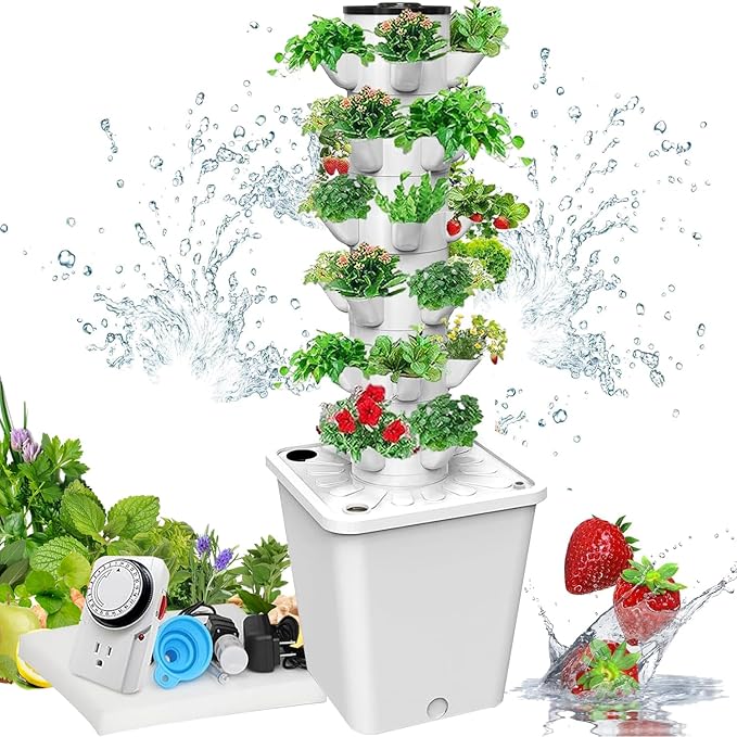 Hydroponics Growing 30 Pods Smart Garden Planter Hydroponics Tower Indoor Garden Hydroponic Growing Kits with Hydrating Pump Adapter Ne