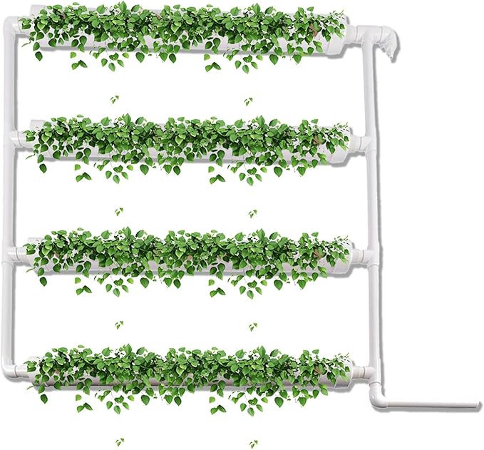 Wall-Mounted Hydroponic Grow Kit 1 Layers 36 Plant Sites 4 Food-Grade PVC-U Pipes Hydroponics Planting System with Water Pump Pump Timer Nest Basket and Sponge for Leafy Vegetables