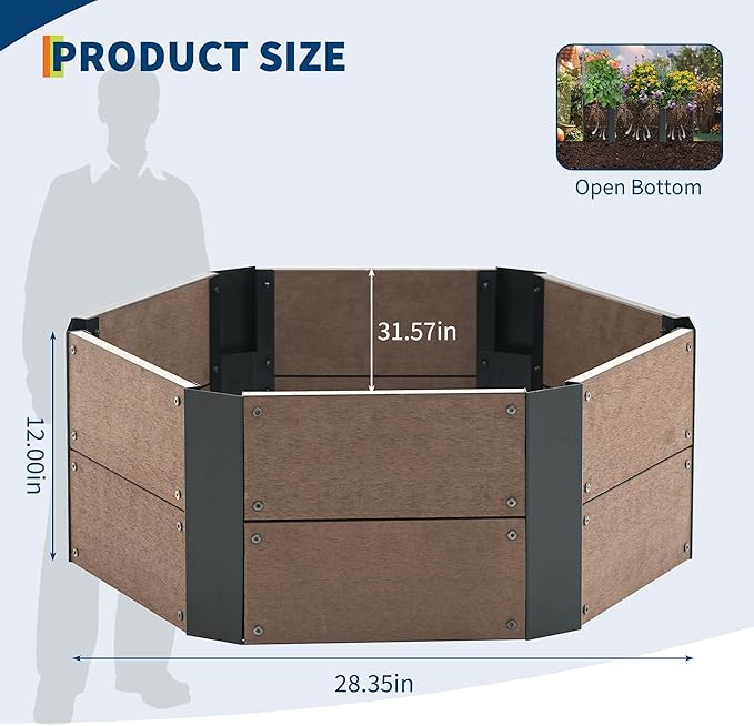 Hexagonal Raised Garden Bed Kit Wood Plastic Composite Planter Box for Vegetables Flowers 11.8 Deep Planting Garden Beds for Patio Yard Balcony 80x80x30cm