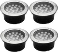 IP66 Waterproof Recessed Outdoor Ground Lights - 4 Pack Round Landscape Spotlights for Garden Pathway Deck and Step Lighting - AC85-265V Embedded Design (White 12W)