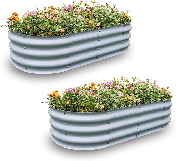 Gardmax 2 Pack Galvanized Raised Garden Bed Lightweight Planter Boxes Outdoor with Easy Assembly Large Garden Bed for Vegetables Fruits Flower Silver