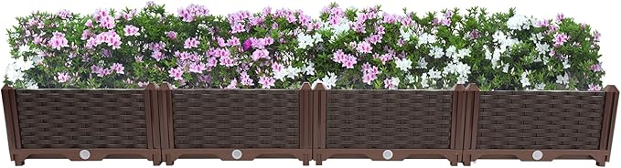 61x15x8.6in Raised Garden Bed Floor Standing Elevated Plastic Planting Planter Boxes for Backyard Patio Balcony Garden Boxes Outdoor Raised with Drainage System -Coffee