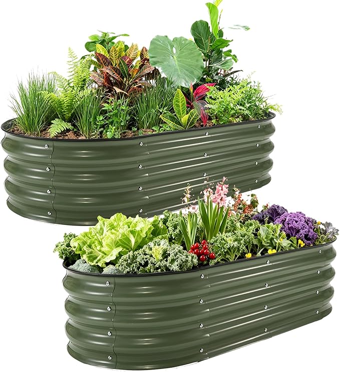 6X3x2Ft (2 Pack) Galvanized Raised Garden Bed-Open Base Metal Planter Box for Outdoor Vegetables Flowers &amp Herbs Steel Garden Raised Bed Kits
