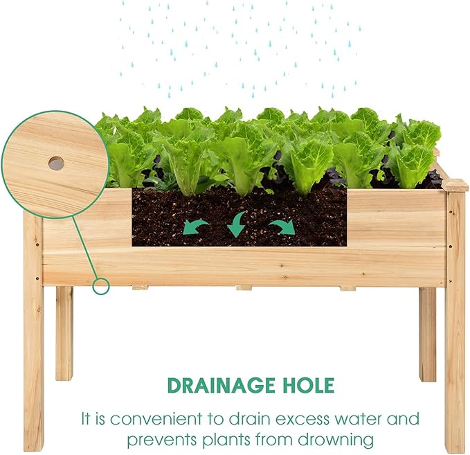 DORTALA Patio Raised Garden Bed Wooden Planter BoxElevated Garden Bed for Vegetables Flowers &amp Herbs Grow Standing Garden Container Planter Raised Beds for Backyard Lawn 49 L x 23 W x 30